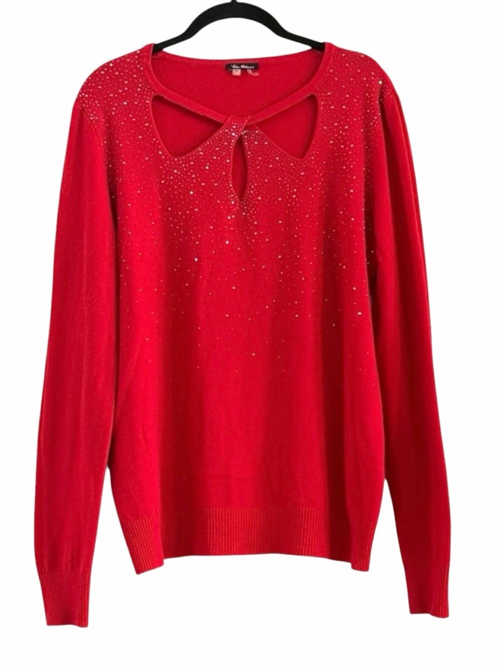 Vila Milano Red Keyhole Sweater Embellished With Rhinestones Size XL